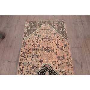 Turkish Vintage Runner Rug 2.6x8.2 ft, <b>Brown</b> Blue Plants & trees <b>Wool</b> Rug - Product Image 4
