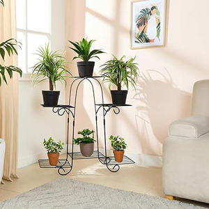 Support de pot de fleurs en métal à plusieurs niveaux (noir, pour 6 jardinières) | Support de pot en métal pour plusieurs plantes | Intérieur/Extérieur - Product Image 4