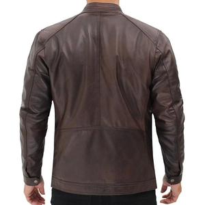 Veste de motard élégante pour homme en cuir marron, design classique de motard, col montant, personnalisable OEM, fermeture à ceinture en cuir véritable, tailles personnalisées - Product Image 6