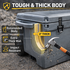 Frigo Portatile Rotomoldato Rinforzato con Ruote 60QT, Borsa Termica Isolante per <span class=keywords><strong>Campeggio</strong></span>, Pesca e Conservazione Bevande Fredde - Product Image 2