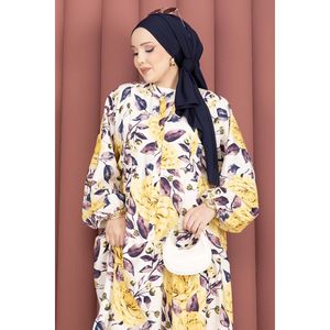 Vestido Casual de Viscosa Amarillo con Medio Botón, Estampado Transpirable, Cuello Mandarín, Largo hasta la Rodilla, ODM para Salidas Casuales de Día y Noche - Product Image 2