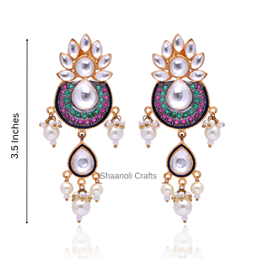 Boucles d'oreilles Kundan élégantes faites à la main plaqué or longue goutte balancent bijoux de Style indien classique pour les filles et les femmes pour les anniversaires - Product Image 4