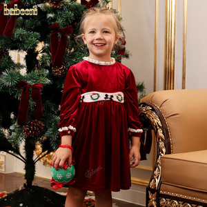 Robe de Noël en velours rouge pour filles, respirante et écologique, avec accents Babeeni, ODM OEM, vente en gros, robe smockée - Product Image 2