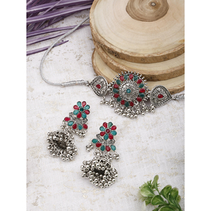 GS Green Maroon Zircon Round <b>Choker</b> for Wedding Occasions - Product Image 1