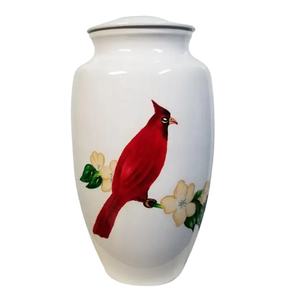 Urne funéraire en métal décorée sur mesure / Cylindre pour cendres humaines Red Bird - Product Image 1