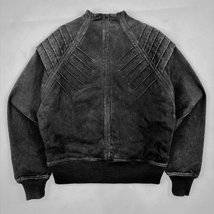 แจ็คเก็ตยีนส์ทรงสลิมฟิตสำหรับผู้ชาย สไตล์คลาสสิกสีเทา คอตั้ง ลุคย้อนยุค ผ้าเดนิมฟอก แห้งเร็ว ระบายอากาศดี รับทำโลโก้ตามสั่ง บริการ OEM - Product Image 2