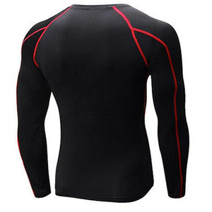 Haut de compression à manches longues noir pour homme avec surpiqûres rouges, séchage rapide, en Spandex et Polyester - Product Image 3