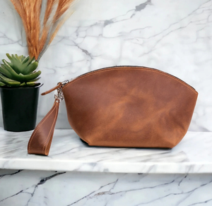 Bolsa de cosméticos de cuero con cierre de cremallera, tamaño mediano, estilo vintage, asa suave, organizador de maquillaje de viaje, 25,4x17,8 cm - Product Image 6