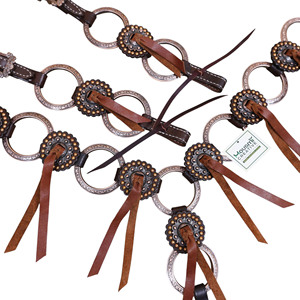 ชุดอุปกรณ์ขี่ม้าแบบตะวันตก สายรัดศีรษะหนังบิดเกลียว และสายรัดอก 10 ห่วง พร้อมช่องสำหรับเชือก  รับสั่งทำพิเศษ - Product Image 2