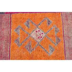 Alfombra Vintage de 2.4x9.9 pies, Alfombra Turca, Alfombra de Lana Abstracta Rosa Naranja - Product Image 5