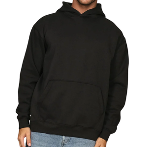 Sweat à capuche noir pour homme en coton molletonné, sweat-shirt à capuche décontracté, uni, streetwear, mode, fabricant en gros - Product Image 2