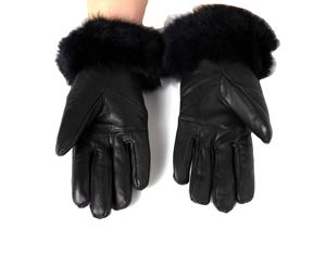 Guantes de Piel de Oveja de Moda al por Mayor, Guantes de Invierno para Mujer, Calentadores de Manos, Guantes de Cuero Auténtico Negro con Piel de Zorro - Product Image 2