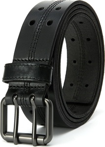 Ceinture de travail en cuir à triple couture faite à la main à double broche avec serpent et boucle carrée pour jean pantalon décontracté motif solide - Product Image 3