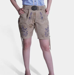 กางเกงขาสั้นสไตล์บาวาเรียหนังกลับแพะปักลายสำหรับผู้หญิง - Product Image 5