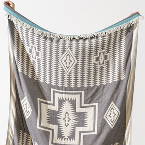 Geometric Turkish Throw Beach Blanket 100% Cotton Pestemal Hammam Black/<b>Beige</b> Color <b>Sofa</b> <b>Covers</b> Luxury - Product Image 4