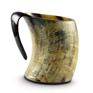 Chopes à bière viking en émail de haute qualité, réutilisables, écologiques, en corne naturelle, avec accents métalliques, pour les bars, les restaurants et la consommation - Product Image 5