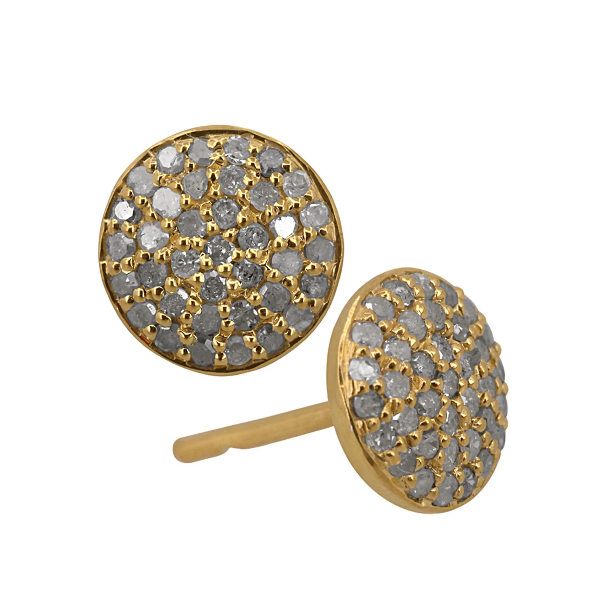 Pendientes de tuerca de forma redonda de oro amarillo de 14K, joyería fina de diamante pavé Natural de uso diario, pendientes de plata de ley 925 al por mayor