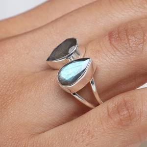 แหวนเหลี่ยมเพชรพลอยแลบราโดไรต์แข็ง925เงินสเตอลิงเครื่องประดับการหมั้นแต่งงานแบบคลาสสิกสำหรับปาร์ตี้การตั้งค่ากรอบเพชร - Product Image 4