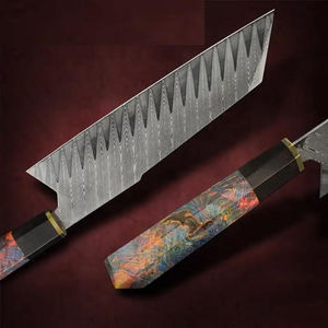 Cuchillo de Cocina Profesional con Hoja Grabada de Acero Inoxidable, Mango de Resina, Funda de Madera Estabilizada, Mango Plateado - Product Image 5