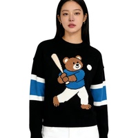 Pull de luxe pour femme automne-hiver, édition limitée co-marquée, design classique rétro américain, broderie d'ours robuste sur le devant