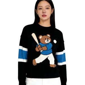 Suéter de Lujo Otoño-Invierno, Edición Limitada en Colaboración con Marca, Diseño Clásico Retro Americano, Bordado de Oso, Estilo Coreano - Product Image 3