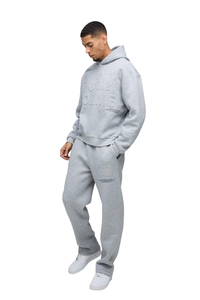 ชุดวอร์มลำลองสองชิ้นสำหรับบุรุษพร้อมฮู้ดและกางเกงวิ่งขนแกะสีทึบชุดใส่อยู่บ้านให้ความอบอุ่นสำหรับฤดูหนาว - Product Image 2