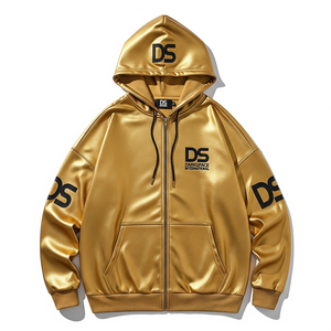 Sudadera con capucha unisex 100% de algodón con cremallera dorada sombreada de gran tamaño con patrón sólido transpirable impresión personalizada para invierno - Product Image 3