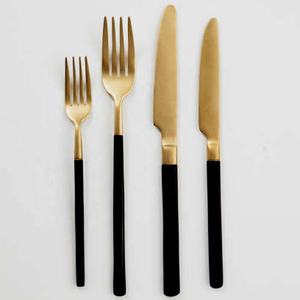 Unique Black Ceramic Design Handle <b>Gold</b> Plated Flatware Wedding <b>Set</b> Simplicity Design Stainless Steel Fork Spoon <b>Cutlery</b> <b>Set</b> - Product Image 1