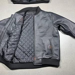Vestes bomber à fermeture éclair de style streetwear en gros personnalisées, en cuir de vache véritable, cuir pleine fleur naturel - Product Image 1