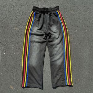 Nouveau Streetwear coton Vintage lavé pantalons de survêtement hommes de couleur personnalisé jambe large strass pantalons de survêtement - Product Image 2