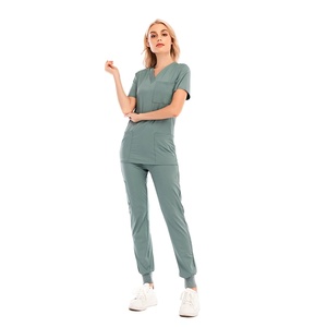 Ensemble de blouses médicales unies haut de gamme pour femmes avec tissu extensible respirant, pantalon de jogging confortable et tenue d'infirmière moderne - Product Image 3