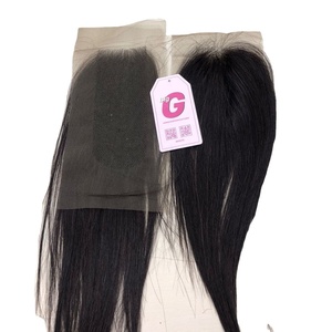 Vente en gros 14 pouces noué à la main fermeture frontale vierge Remy brut vietnamien Extension de cheveux humains 5x5 dentelle transparente droite - Product Image 1