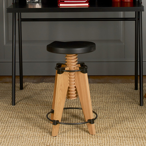 Tabouret de bar noir Burgu, hauteur réglable, assise en bois massif, pieds en métal, options de couleur pour la maison et le bureau - Product Image 2