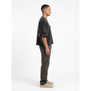 OEM Custom 420GSM Heavyweight French Terry Acid Wash Oversized Boxy Men's T-Shirt with Detachable Sling <b>Bag</b> Pocket <b>Puff</b> Print - Product Image 3