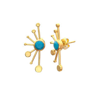 Pendientes de piedras preciosas chapadas en oro para mujer, Color Turquesa - Product Image 2