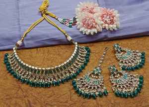 Conjunto de joyas chapadas en oro Kundan tradicional indio y conjunto de collar de cobre para mujeres y niñas accesorios indios joyería Mujer - Product Image 3