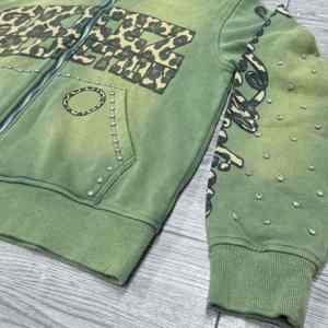 Manufacturer Rhinestone <b>Leopard</b> <b>Print</b> Men's <b>Hoodie</b> Custom Heavyweight Vintage Distressed Zip up 100% Cotton <b>Hoodie</b> - Product Image 5