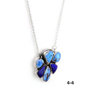 Collier artisanal Southwest avec Lapis Lazuli Golden Hills, Argent Sterling, Turquoise et Acier Inoxydable, Design Fleur et Chiffres Tendance, Cadeau - Product Image 3