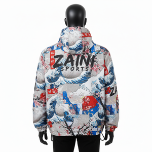 Veste coupe-vent légère Tissu polyester lisse Impression complète Logo personnalisé Vêtements de sport Veste coupe-vent pour homme - Product Image 2