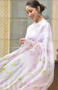 Última colección de moda de mujer tradicional Georgette bordado Sari indio pakistaní para bodas hecho Material de seda de la India - Product Image 5