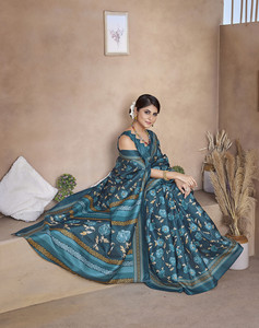 ส่าหรีผ้าไหมพิมพ์ลายศิลปะสำหรับผู้หญิงชุดส่าหรีแบบลำลอง Yashika พร้อมเสื้อเบลาส์ | สวมใส่สบายและมีสไตล์ทุกวัน - Product Image 2