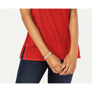 Collezione JM: Maglione Rosso Senza Maniche con Collo Alto per Donna, Lavorazione a Maglia Traspirante con Fiori Stampati e Fiocco, Taglia 2XL, Autunno - Product Image 3