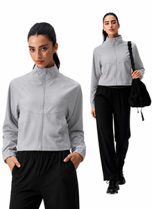 Giacca JELEEEY con Colletto Alto e Vita Elasticizzata, Leggera e Traspirante, Manica Lunga, Tinta Unita, Abbigliamento Sportivo in Rayon/Spandex ad Asciugatura Rapida - Product Image 3
