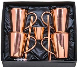 Ensemble de 4 chopes à bière en cuivre naturel martelé avec petite tasse et agitateur Design moderne Barware Matt fini avec boîte noire - Product Image 2