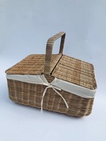 Panier de pique-nique rectangulaire pliable en rotin, fait main, léger, écologique, multifonctionnel, style vintage, avec poignée, Vietnam