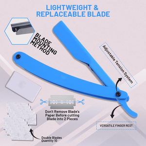 Maquinilla de afeitar con borde de peluquero, maquinilla de afeitar recta plegable, cuchillo de afeitar plegable, mango de plástico, soporte de maquinilla de afeitar recta desechable - Product Image 4