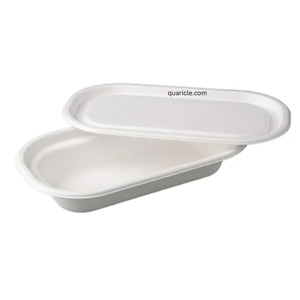 Precio de fábrica Ensaladera ovalada desechable de 500ml con tapa Fibra de bagazo de caña de azúcar compostable para hoteles Restaurantes Camiones de comida - Product Image 1