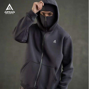 AIFRAN Custom Heavyweight White Full Zip Hoodie <b>Men</b>’s Streetwear <b>Balaclava</b> Mask Hoodie Blank Oversized Tech Fleece Jacket - Product Image 5