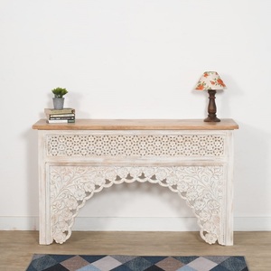 Table console de meubles anciens Vintage en bois massif sculpté à la main Convertible pour salon couloir utilisation stockage hôtels - Product Image 1