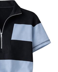 Custom <b>Women</b> <b>Black</b> Sky Blue Quarter Zip Short Sleeve Romper Two Piece Look Athletic Sportswear Casual Summer Activewear Outfit - Product Image 2